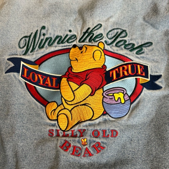 Vintage 90s Disney Winnie the Pooh Varsity Bomber Denim Jean Jacket L - Picture 5 of 10